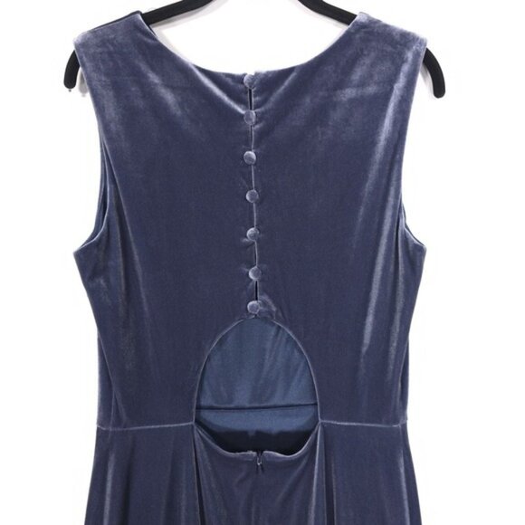 REVELRY‎ Women's Velvet Maxi Dress Size 10 Blue Gray Back Cutout Sleeveless - Picture 6 of 9